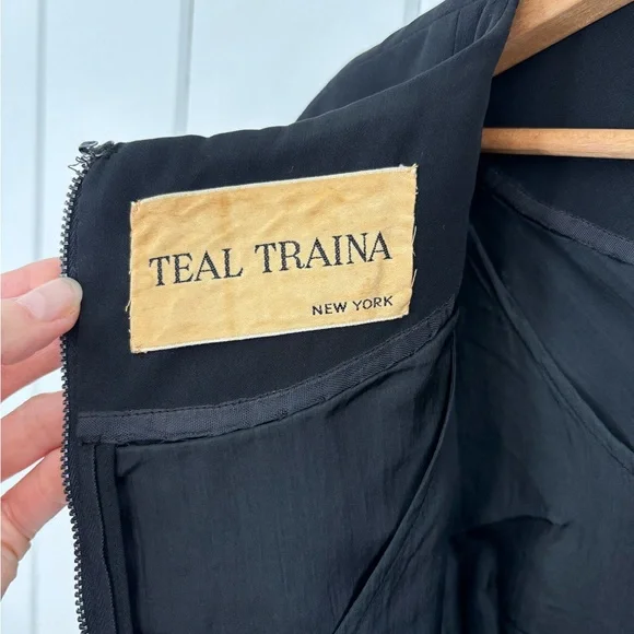 Vintage 1960s Teal Traina Dress Black Mod Unique Collectible Minimal Monochrome - Picture 10 of 16